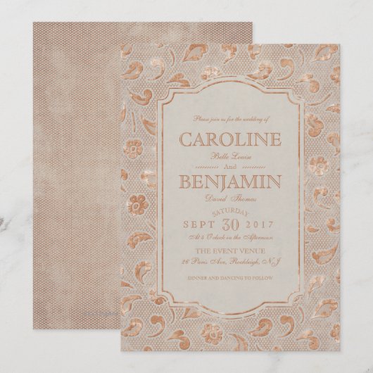 Kraft gold Lace elegant rustige country bruiloft Kaart (Voorkant / Achterkant)