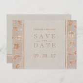 Kraft gold Lace rustic bruiloft met behoud van dat Aankondigingskaart (Voorkant / Achterkant)