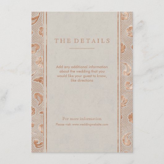 Kraft Gold Lace Rustic country bruiloft card Informatiekaartje (Voorkant)
