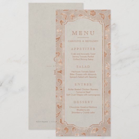 Kraft gold Lace rustic country bruiloft menu (Voorkant / Achterkant)