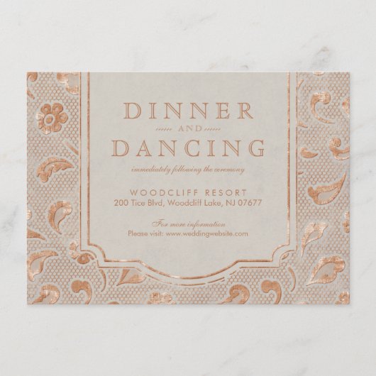 Kraft gold Lace rustic country bruiloft receptie Informatiekaartje (Voorkant)