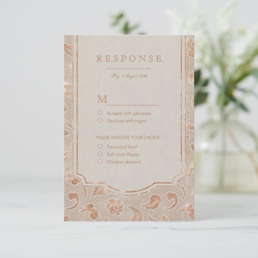 Kraft gold Lace Rustic country bruiloft RSVP (Staand voorkant)