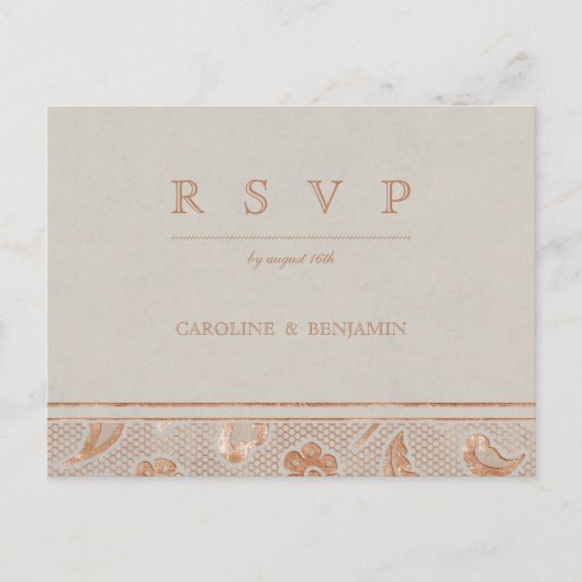 Kraft gold Lace Rustic country bruiloft RSVP Uitnodiging Briefkaart (Voorkant)