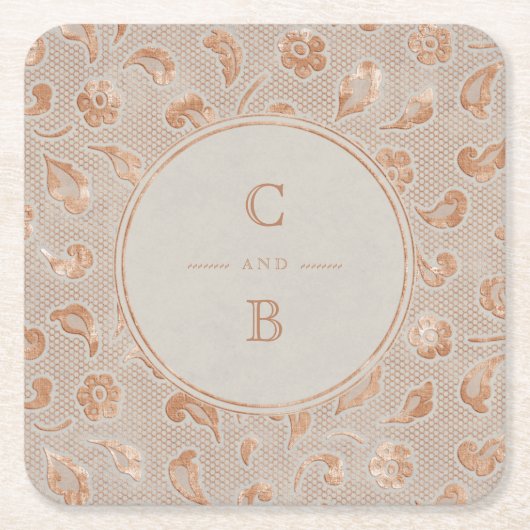 Kraft gold Lace rustige country bruiloft monogram Kartonnen Onderzetters (Voorkant)