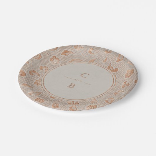 Kraft gold Lace rustige country bruiloft monogram Papieren Bordje (Gekanteld)