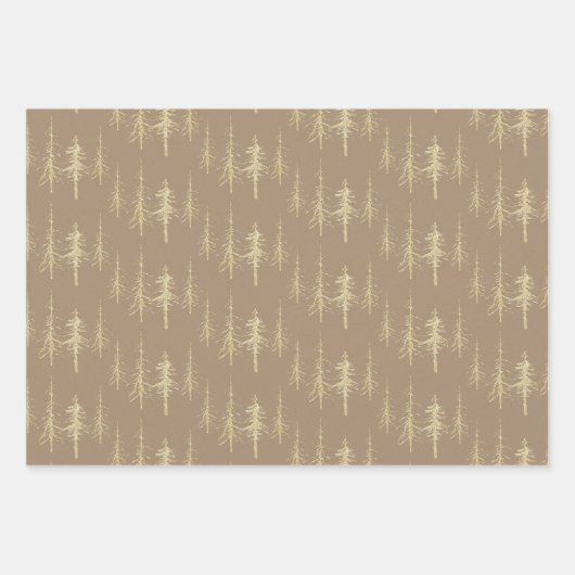 Kraft Gold Woodland Scraggly Sparse Spruce Trees Inpakpapier Vel (Voorkant 2)