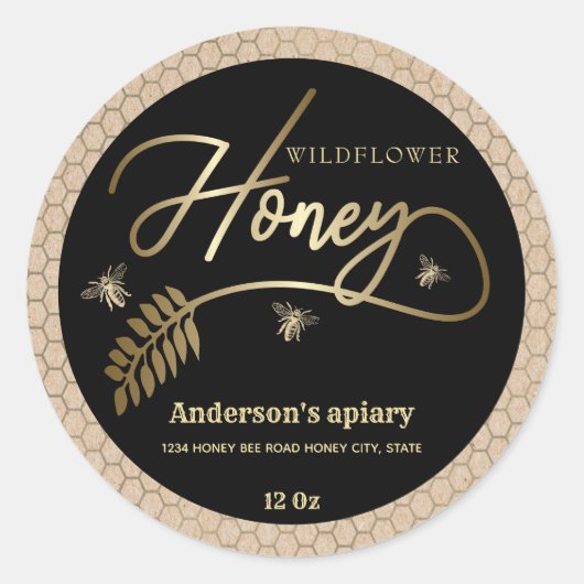  Kraft gouden bijenhoningtak potje Label (Voorkant)