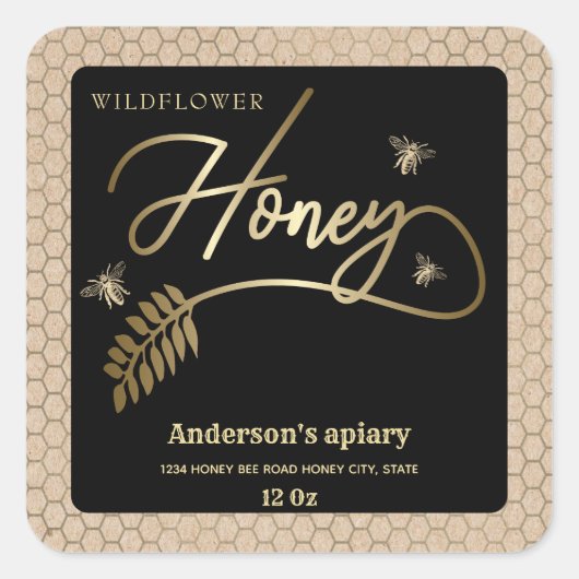  Kraft gouden bijenhoningtak potje Label (Voorkant)