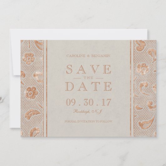 Kraft gouden kant rustieke trouwdatum save the dat date (Voorkant)