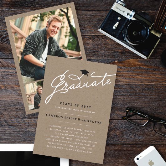 Kraft Graduate Handgeschreven Script Foto Afstudee Kaart