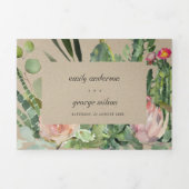 KRAFT GRAY FLORAL CACTI FOLIAGE WATERVERF WEDDING DRIELUIK UITNODIGING (Cover)