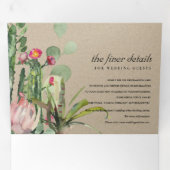 KRAFT GRAY FLORAL CACTI FOLIAGE WATERVERF WEDDING DRIELUIK UITNODIGING (Binnenzijde eerst)