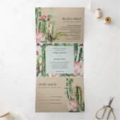 KRAFT GRAY FLORAL CACTI FOLIAGE WATERVERF WEDDING DRIELUIK UITNODIGING (Binnen)