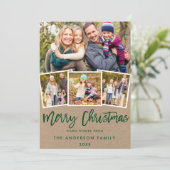 Kraft Green Brush Script 4 FotoKerstmis Feestdagenkaart (Staand voorkant)