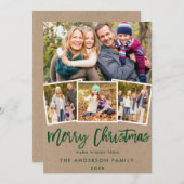 Kraft Green Brush Script 4 FotoKerstmis Feestdagenkaart (Voorkant / Achterkant)