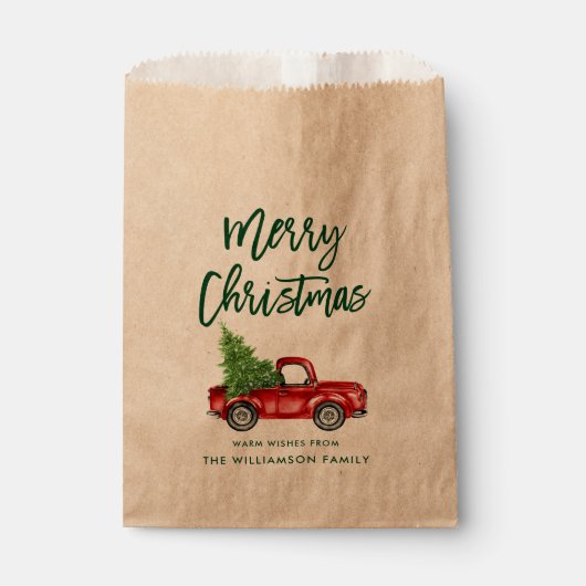 Kraft Green Brush Script Kerstmis  Truck Bedankzakje (Voorkant)
