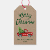 Kraft Green Brush Script Kerstmis Truck Cadeaulabel (Voorkant)