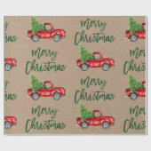 Kraft Green Brush Script Kerstmis  Truck Cadeaupapier (Vlak)