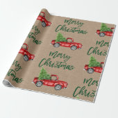 Kraft Green Brush Script Kerstmis  Truck Cadeaupapier (Uitgerold)