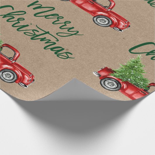 Kraft Green Brush Script Kerstmis  Truck Cadeaupapier (Hoek)