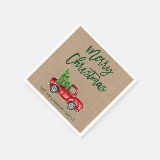 Kraft Green Brush Script Kerstmis  Truck Servet (Hoek)