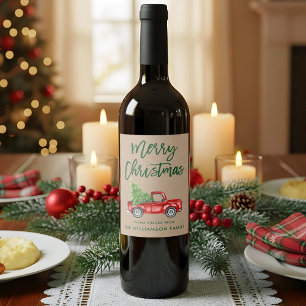 Kraft Green Brush Script Kerstmis Truck Wijn Etiket