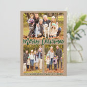 Kraft Green Brush Script Merry Kerstfoto Feestdagenkaart (Staand voorkant)