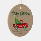 Kraft Green Brush Script  Red Truck Keramisch Ornament (Rechts)