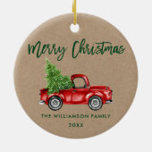 Kraft Green Brush Script  Red Truck Keramisch Ornament (Achterkant)