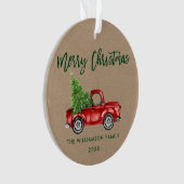 Kraft Green Brush Script  Red Truck Ornament (voorkant)