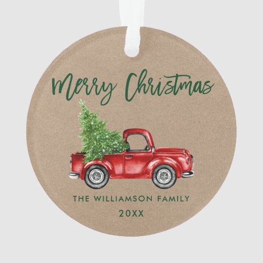 Kraft Green Brush Script  Red Truck Ornament (achterkant)