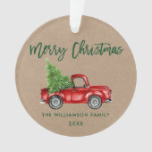 Kraft Green Brush Script  Red Truck Ornament (voorkant)