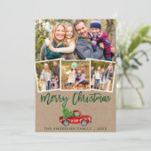 Kraft Green Brush Script Truck 4 Foto Feestdagenkaart (Staand voorkant)