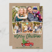 Kraft Green Brush Script Truck 4 Foto Feestdagenkaart (Voorkant / Achterkant)