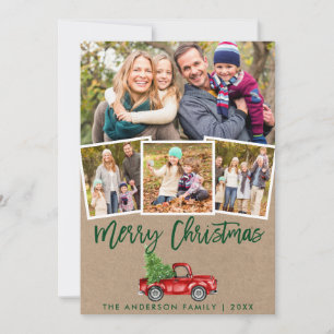 Kraft Green Brush Script  Truck 4 Foto Feestdagenkaart