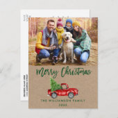 Kraft Green Brush Script  Truck Kerstmis Briefkaart (Voorkant / Achterkant)