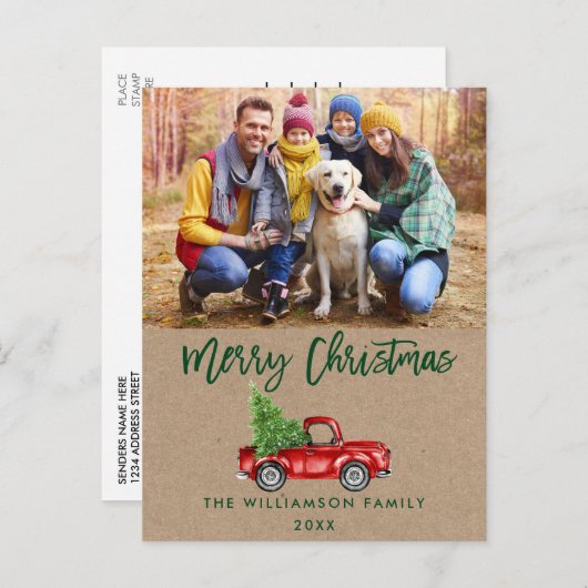 Kraft Green Brush Script  Truck Kerstmis Briefkaart (Voorkant / Achterkant)