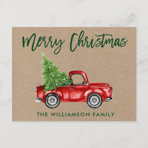 Kraft Green Brush Script  Truck Kerstmis Briefkaart