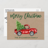 Kraft Green Brush Script Truck Kerstmis Briefkaart (Voorkant / Achterkant)