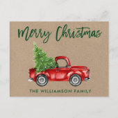 Kraft Green Brush Script Truck Kerstmis Briefkaart (Voorkant)