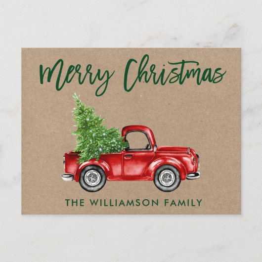 Kraft Green Brush Script Truck Kerstmis Briefkaart (Voorkant)