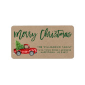 Kraft Green Brush Script Truck Kerstmis Etiket (Voorkant)