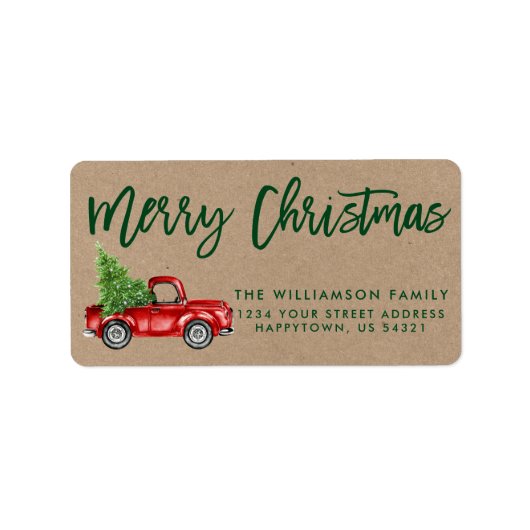 Kraft Green Brush Script  Truck Kerstmis Etiket (Voorkant)
