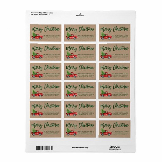 Kraft Green Brush Script Truck Kerstmis Etiket (Full Sheet)