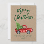 Kraft Green Brush Script  Truck Kerstmis Feestdagenkaart (Voorkant)