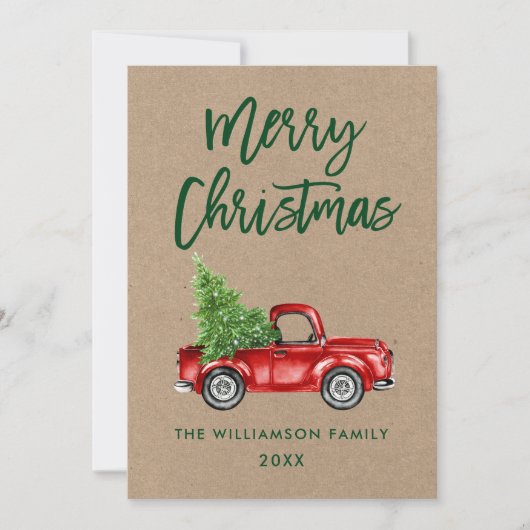 Kraft Green Brush Script  Truck Kerstmis Feestdagenkaart (Voorkant)