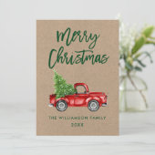 Kraft Green Brush Script  Truck Kerstmis Feestdagenkaart (Staand voorkant)