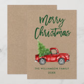 Kraft Green Brush Script  Truck Kerstmis Feestdagenkaart (Voorkant / Achterkant)