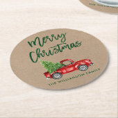 Kraft Green Brush Script  Truck Kerstmis Ronde Kartonnen Onderzetter (Gebogen)