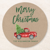 Kraft Green Brush Script  Truck Kerstmis Ronde Kartonnen Onderzetter (Voorkant)